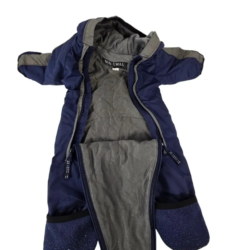 Big Chill Insulated Snowsuit Navy Blue Hooded with Dual Full Length Zippers 3-6m
